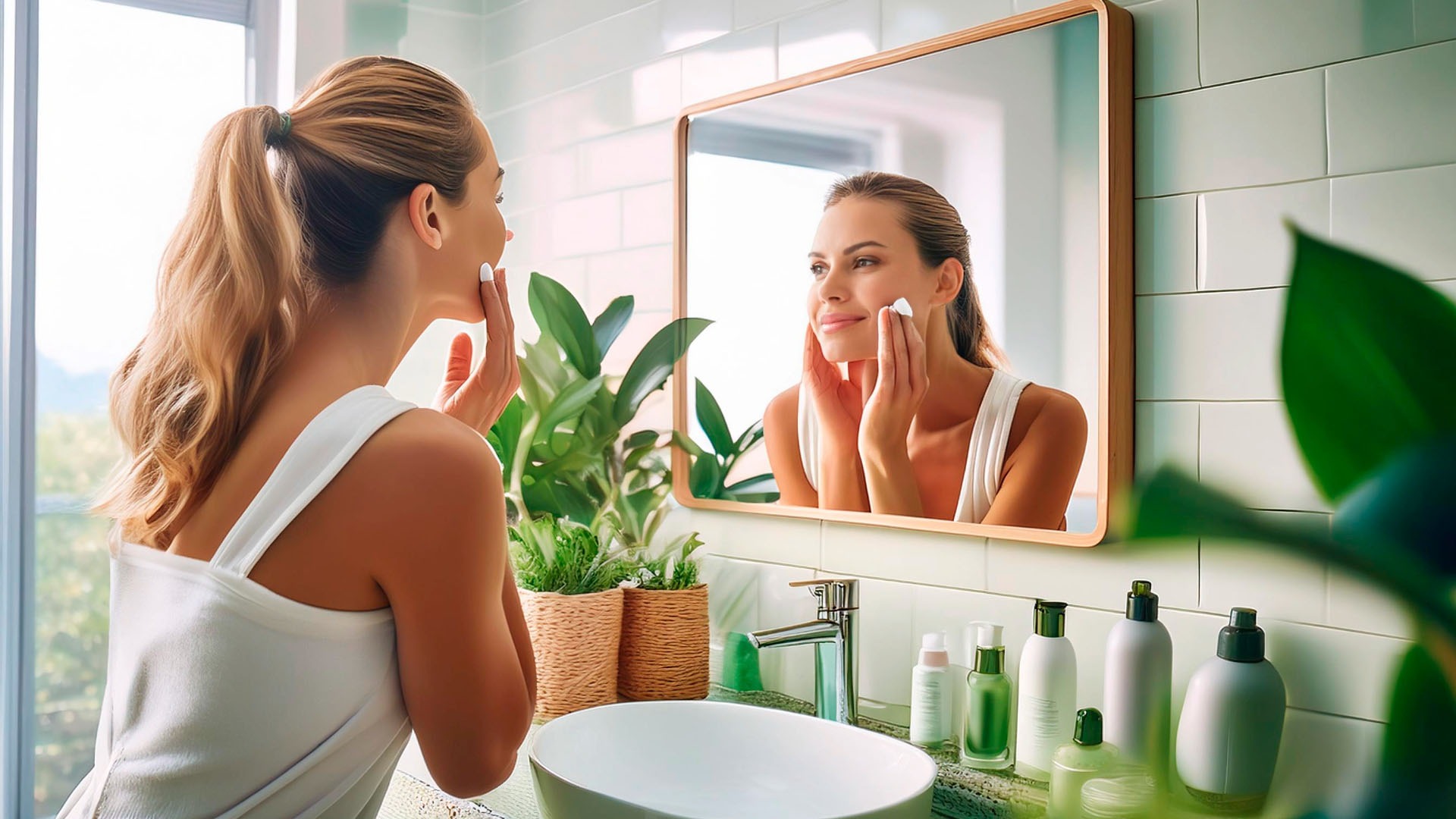 femme collaborative soins de la peau, salle de bain